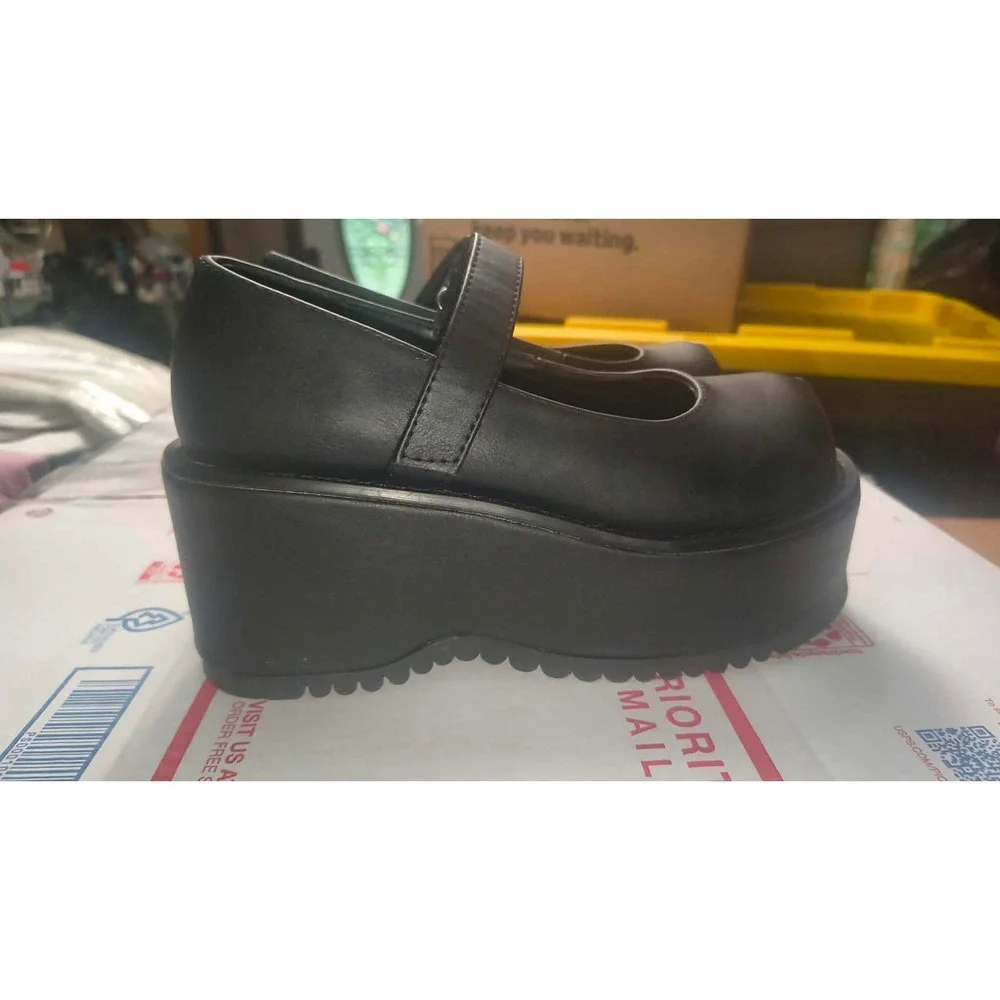 Demonia Kera Black Matte Platform Mary Jane Wedge Shoes size 7 with minor flaws